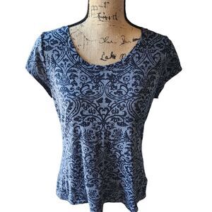 The Limited Semi Sheer Navy Damask T-Shirt Womens SZ Large Regency Dark Romantic